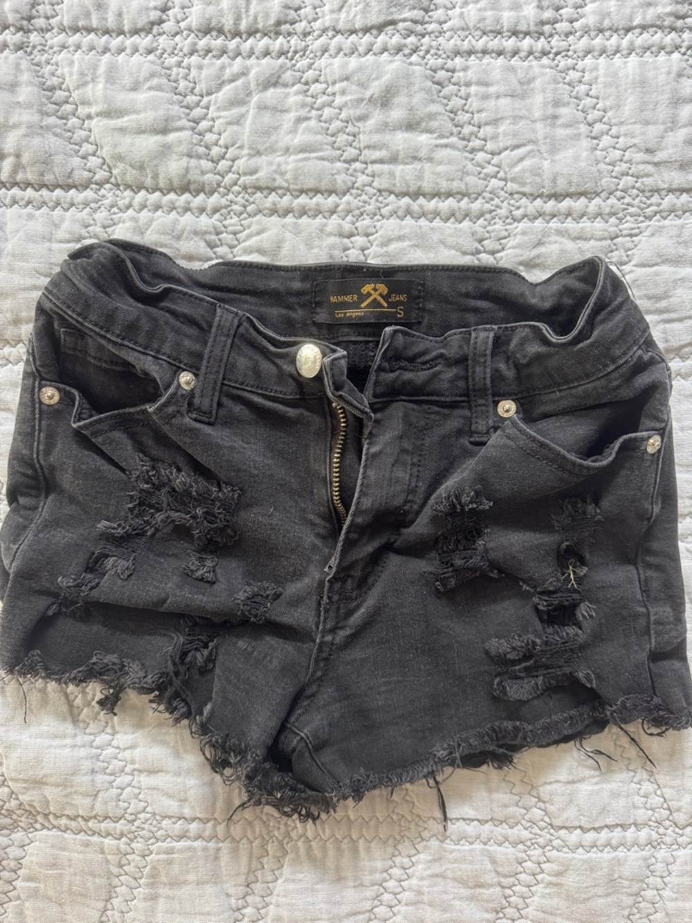 Washed Black Distressed Women's Denim Shorts by Hammer Jeans